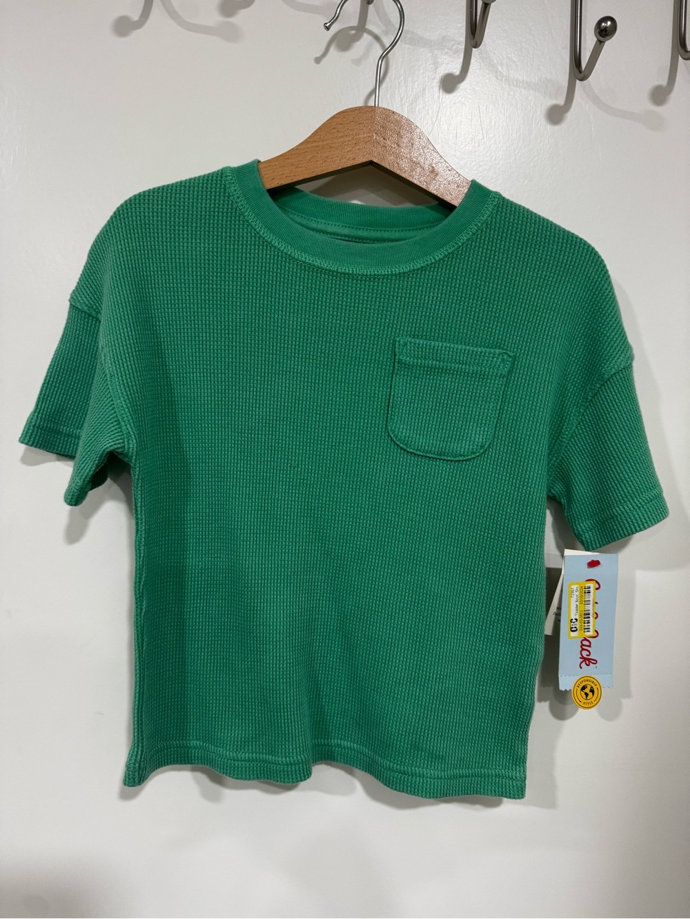 NWT Cat & Jack Toddler Green Waffle Knit Short Sleeve Pocket Tee 2T